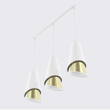 Lustră suspendată pe cablu MODA, 3x E27/15W/230V, alb/auriu