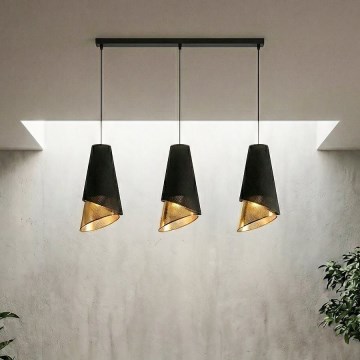 Lustră suspendată pe cablu MODA 3x E27, 15W, 230V, negru/auriu