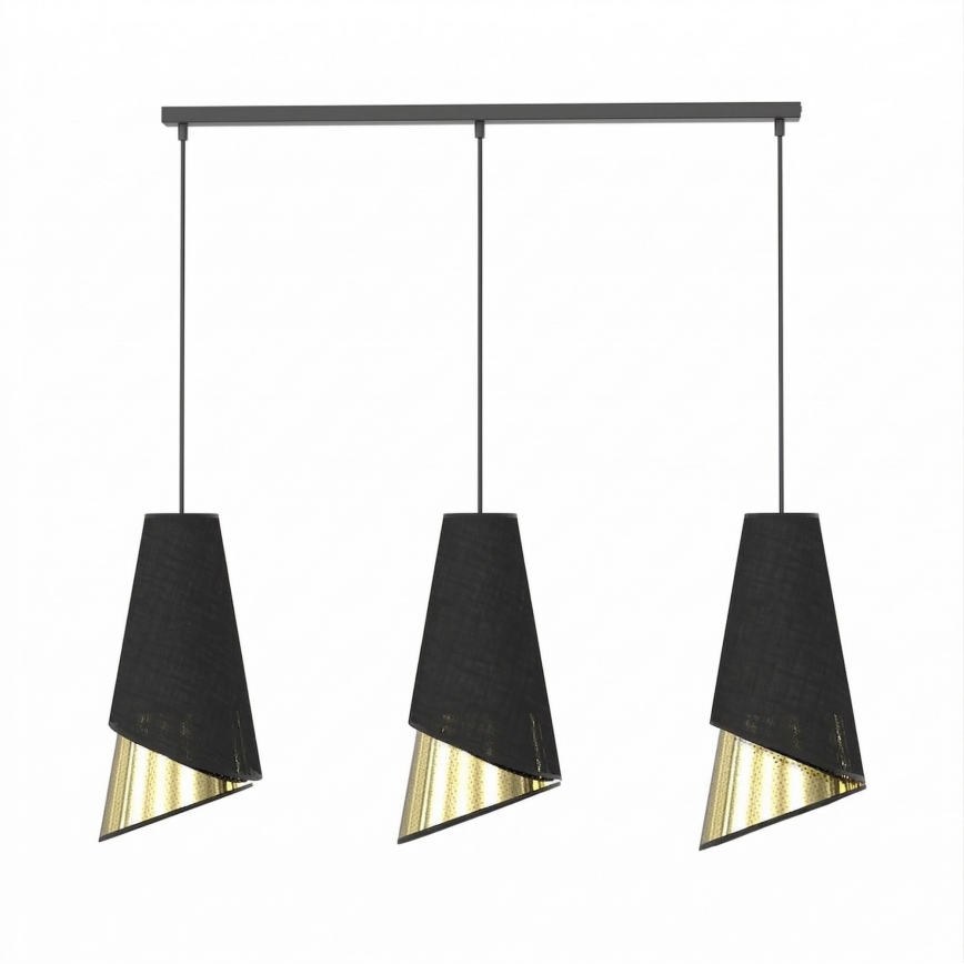 Lustră suspendată pe cablu MODA 3x E27, 15W, 230V, negru/auriu