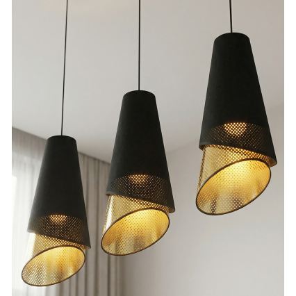 Lustră suspendată pe cablu MODA 3x E27, 15W, 230V, negru/auriu
