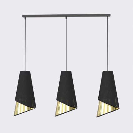 Lustră suspendată pe cablu MODA 3x E27, 15W, 230V, negru/auriu