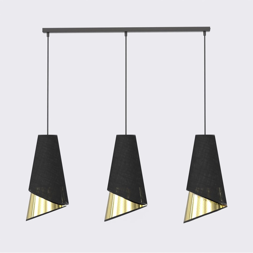 Lustră suspendată pe cablu MODA 3x E27, 15W, 230V, negru/auriu