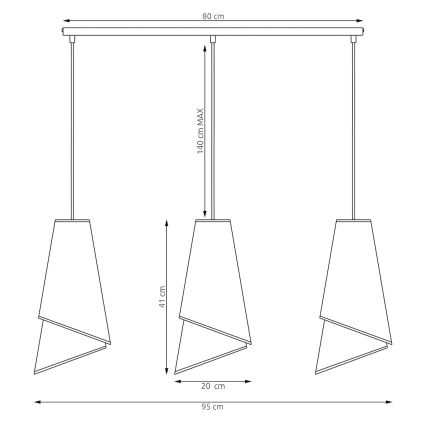 Lustră suspendată pe cablu MODA 3x E27, 15W, 230V, negru/auriu