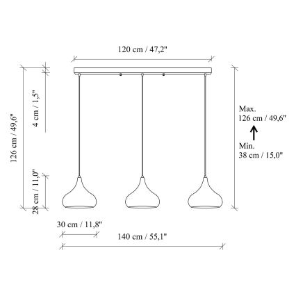 Lustră suspendată pe cablu MUBA 3xE27/40W/230V, finisaj cupru