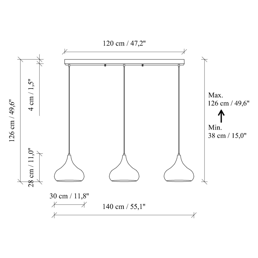 Lustră suspendată pe cablu MUBA 3xE27/40W/230V, finisaj cupru