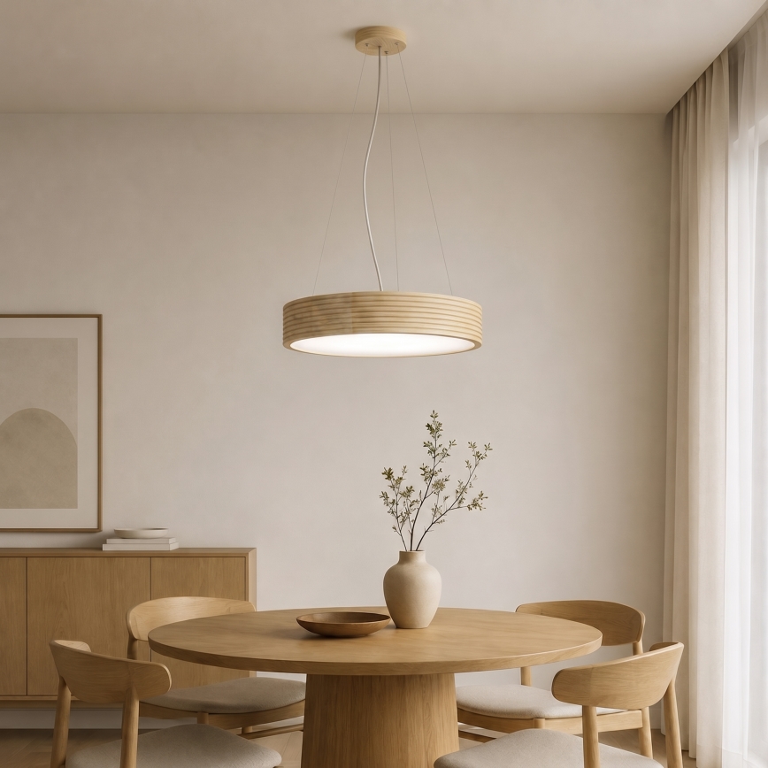 Lustră suspendată pe cablu NATURAL MODERN, 3xE27/15W/230V, Ø 47,5 cm, lemn de pin