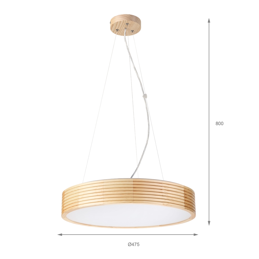 Lustră suspendată pe cablu NATURAL MODERN, 3xE27/15W/230V, Ø 47,5 cm, lemn de pin