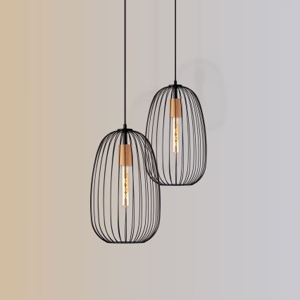 Lustră suspendată pe cablu OVELLA, 1xE27/15W/230V, diametru 25 cm, negru/pin