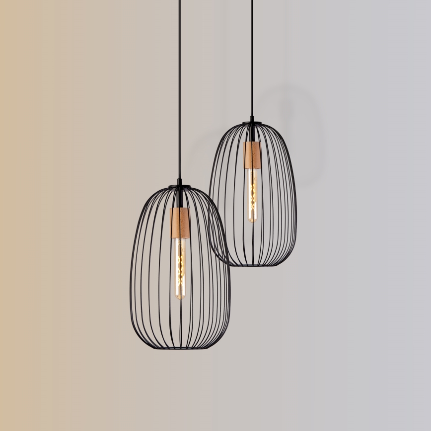 Lustră suspendată pe cablu OVELLA, 1xE27/15W/230V, diametru 25 cm, negru/pin