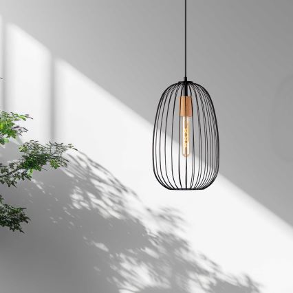 Lustră suspendată pe cablu OVELLA, 1xE27/15W/230V, diametru 25 cm, negru/pin