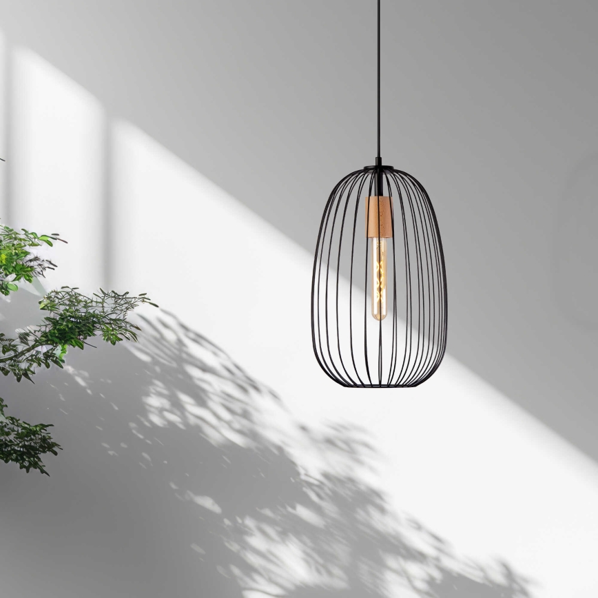 Lustră suspendată pe cablu OVELLA, 1xE27/15W/230V, diametru 25 cm, negru/pin