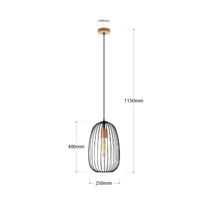 Lustră suspendată pe cablu OVELLA, 1xE27/15W/230V, diametru 25 cm, negru/pin