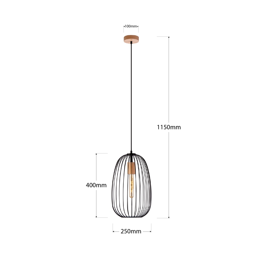 Lustră suspendată pe cablu OVELLA, 1xE27/15W/230V, diametru 25 cm, negru/pin