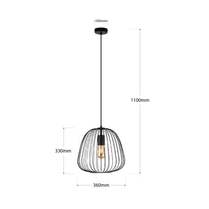 Lustră suspendată pe cablu OVELLA 1xE27/15W/230V, Ø 36 cm, negru