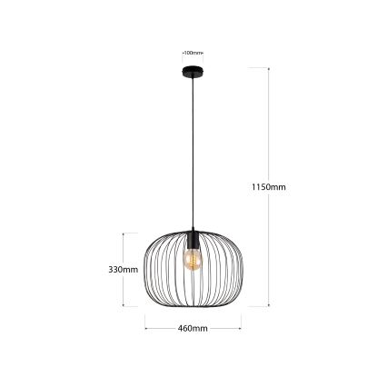 Lustră suspendată pe cablu OVELLA 1xE27/15W/230V Ø 46 cm negru