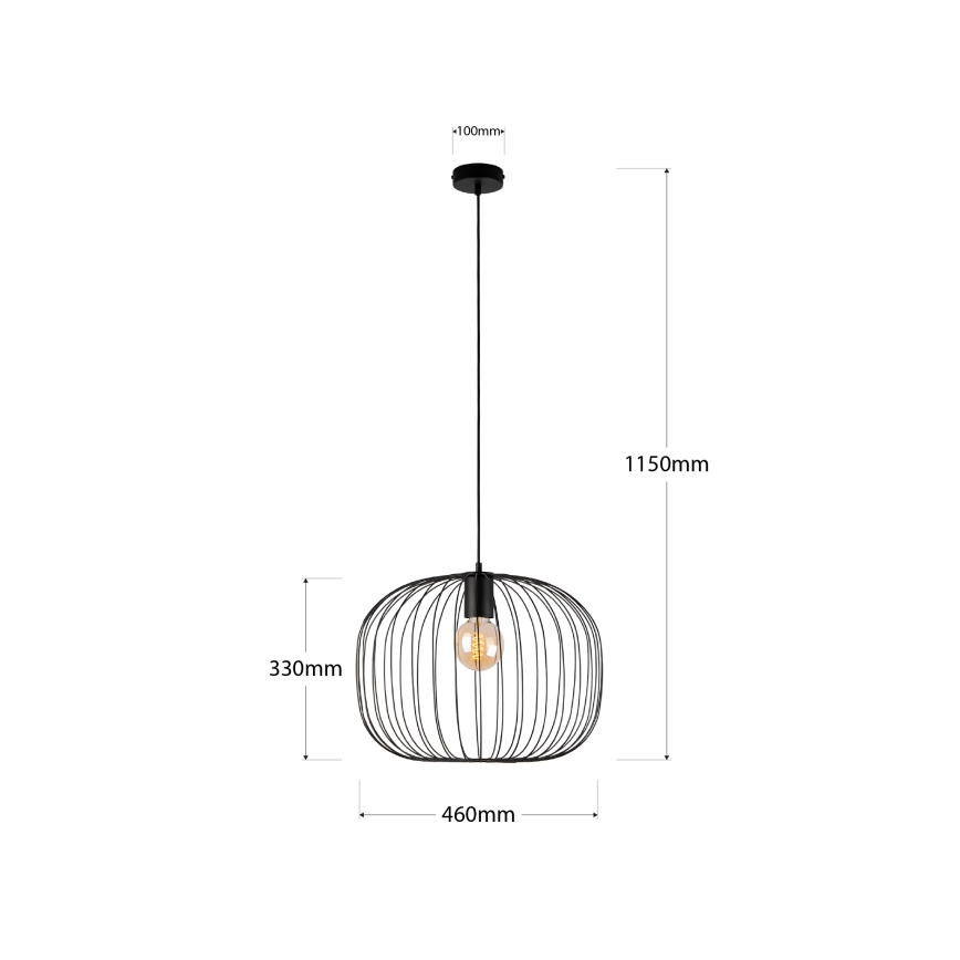 Lustră suspendată pe cablu OVELLA 1xE27/15W/230V Ø 46 cm negru