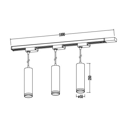 Lustră suspendată pe cablu pentru sistem de șină PIPE, 3x GU10, 10W, 230V, neagră