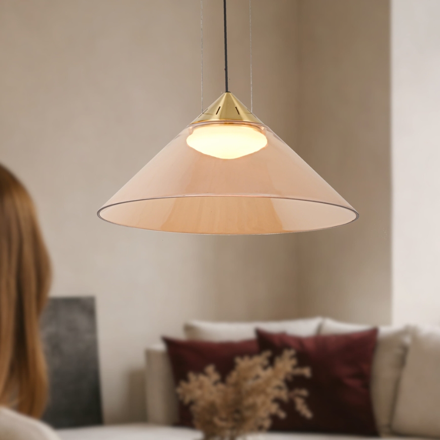 Lustră suspendată pe cablu PRESTO 1xGX53/10W/230V Ø 42 cm auriu/bej fumuriu