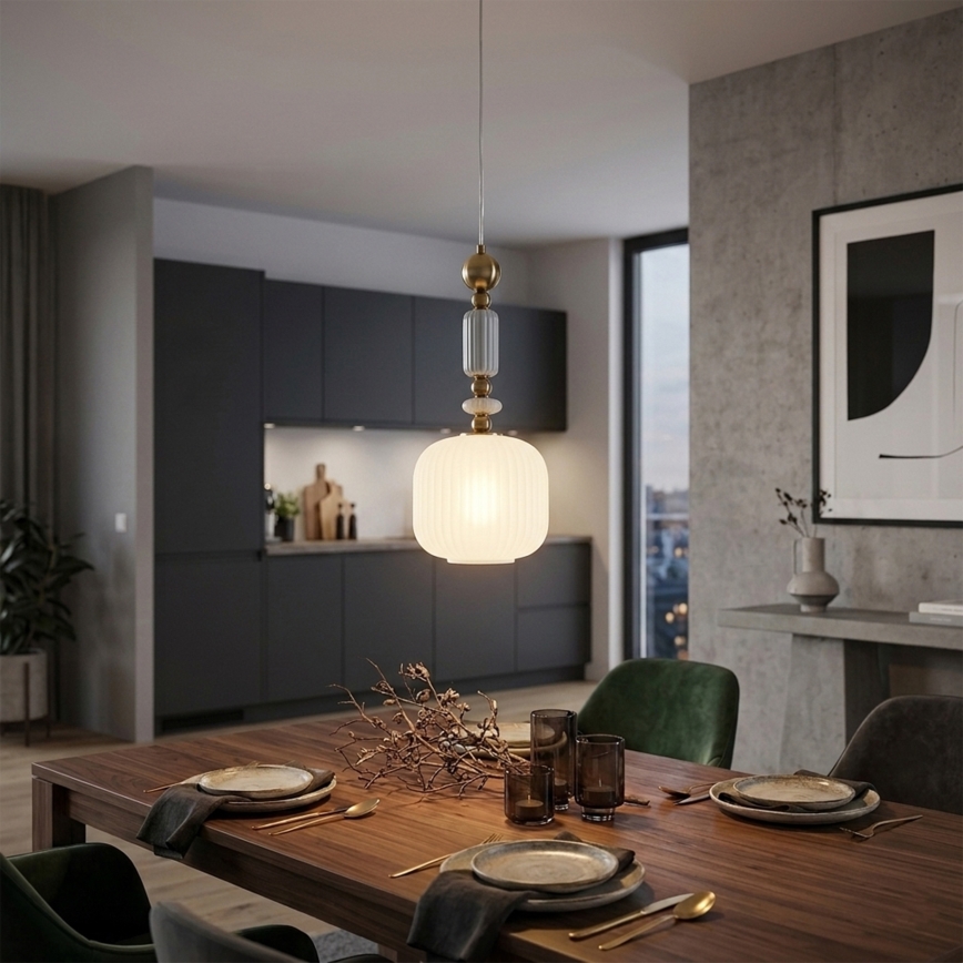 Lustră suspendată pe cablu ROYAL, 1xE27/15W/230V, auriu/alb