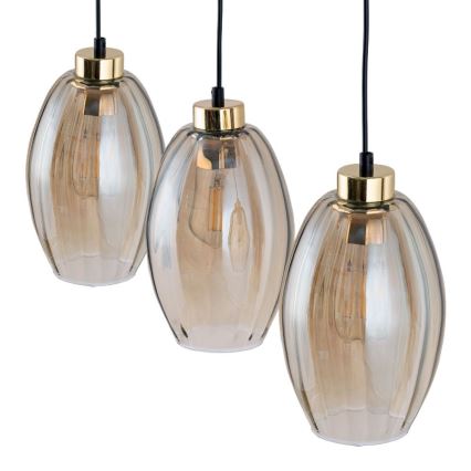Lustră suspendată pe cablu SEBO, 3xE27/15W/230V, negru/bej fumuriu
