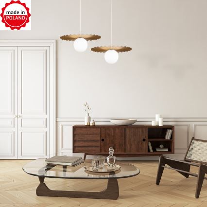 Lustră suspendată pe cablu SUNPLISS 1xG9/10W/230V Ø 35 cm, auriu/crem