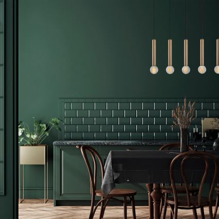 Lustră suspendată pe cablu TEMPO, 5 x E27, 40 W, 230 V, aurie