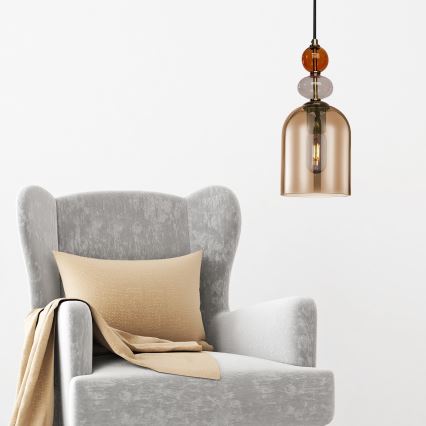 Lustră suspendată pe cablu TROPEA 1xE27/15W/230V negru/roșu fumuriu/bej