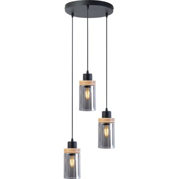 Lustră suspendată pe cablu WOODNEST 3xE27/15W/230V pin/negru fumuriu