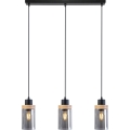 Lustră suspendată pe cablu WOODNEST 3xE27/15W/230V pin/negru fumuriu