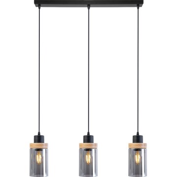 Lustră suspendată pe cablu WOODNEST 3xE27/15W/230V pin/negru fumuriu
