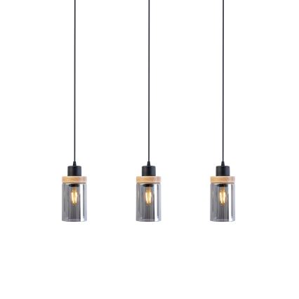 Lustră suspendată pe cablu WOODNEST 3xE27/15W/230V pin/negru fumuriu