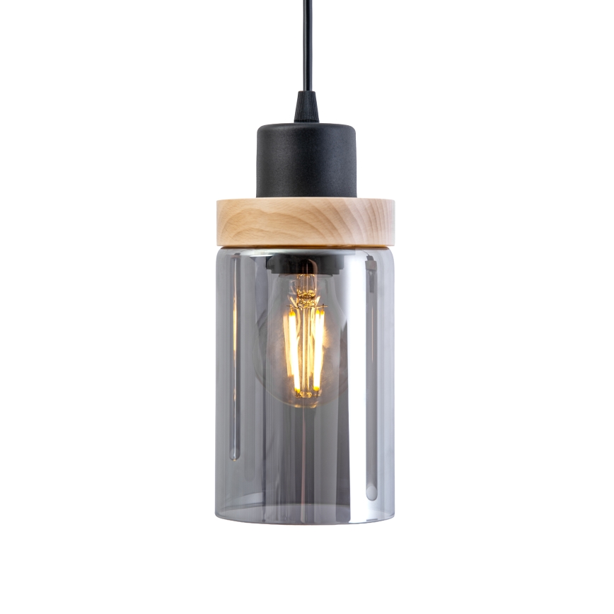 Lustră suspendată pe cablu WOODNEST 3xE27/15W/230V pin/negru fumuriu