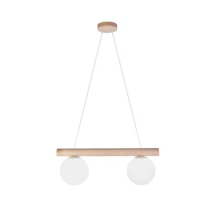 Lustră suspendată pe cablu WOODSTOCK 2xE27/15W/230V lemn/crem