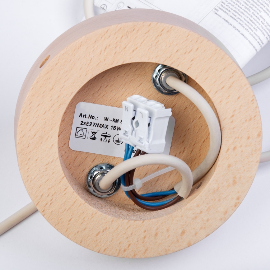 Lustră suspendată pe cablu WOODSTOCK 2xE27/15W/230V lemn/crem