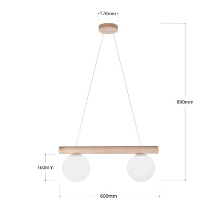 Lustră suspendată pe cablu WOODSTOCK 2xE27/15W/230V lemn/crem