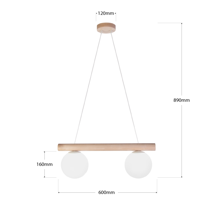 Lustră suspendată pe cablu WOODSTOCK 2xE27/15W/230V lemn/crem