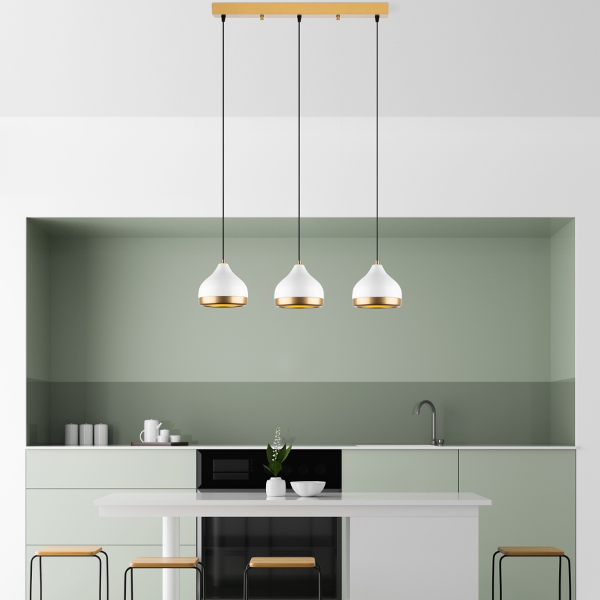 Lustră suspendată pe cablu YILDO 3xE27/40W/230V alb/auriu