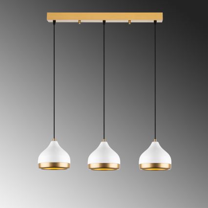 Lustră suspendată pe cablu YILDO 3xE27/40W/230V alb/auriu