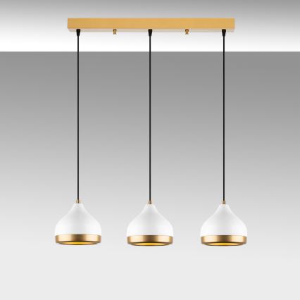 Lustră suspendată pe cablu YILDO 3xE27/40W/230V alb/auriu