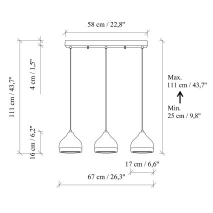 Lustră suspendată pe cablu YILDO 3xE27/40W/230V alb/auriu