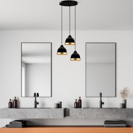 Lustră suspendată pe cablu YILDO 3xE27/40W/230V negru/auriu
