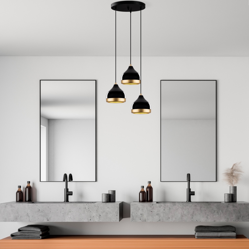 Lustră suspendată pe cablu YILDO 3xE27/40W/230V negru/auriu