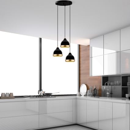 Lustră suspendată pe cablu YILDO 3xE27/40W/230V negru/auriu