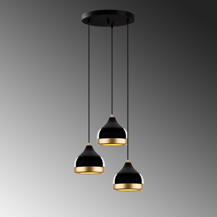 Lustră suspendată pe cablu YILDO 3xE27/40W/230V negru/auriu