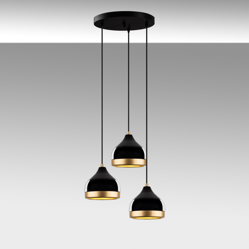 Lustră suspendată pe cablu YILDO 3xE27/40W/230V negru/auriu