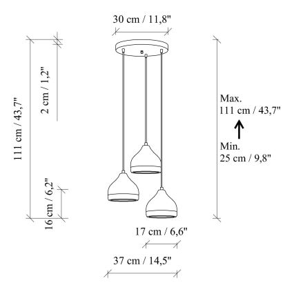 Lustră suspendată pe cablu YILDO 3xE27/40W/230V negru/auriu