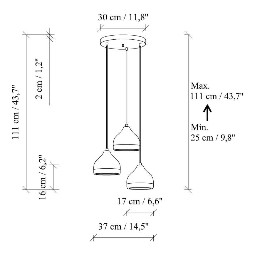 Lustră suspendată pe cablu YILDO 3xE27/40W/230V negru/auriu