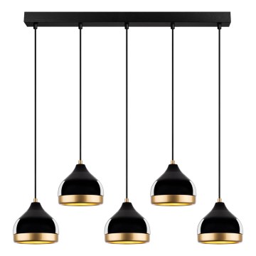 Lustră suspendată pe cablu YILDO, 5xE27/40W/230V, negru/auriu