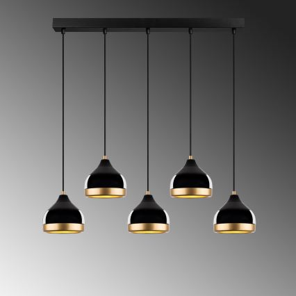 Lustră suspendată pe cablu YILDO, 5xE27/40W/230V, negru/auriu