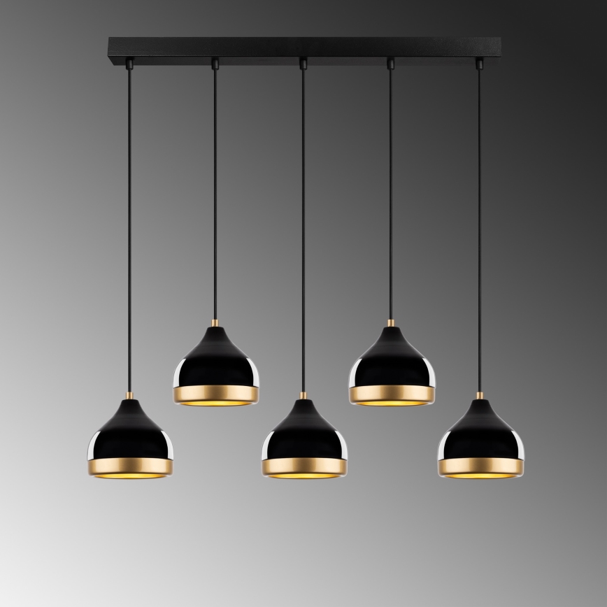 Lustră suspendată pe cablu YILDO, 5xE27/40W/230V, negru/auriu
